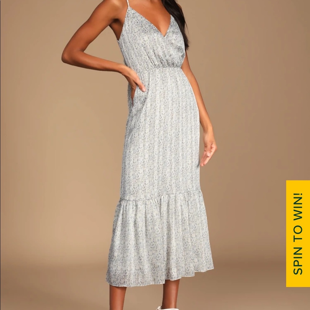 Lulus Afternoon Dates Blue Multi Print Surplice Midi Dress